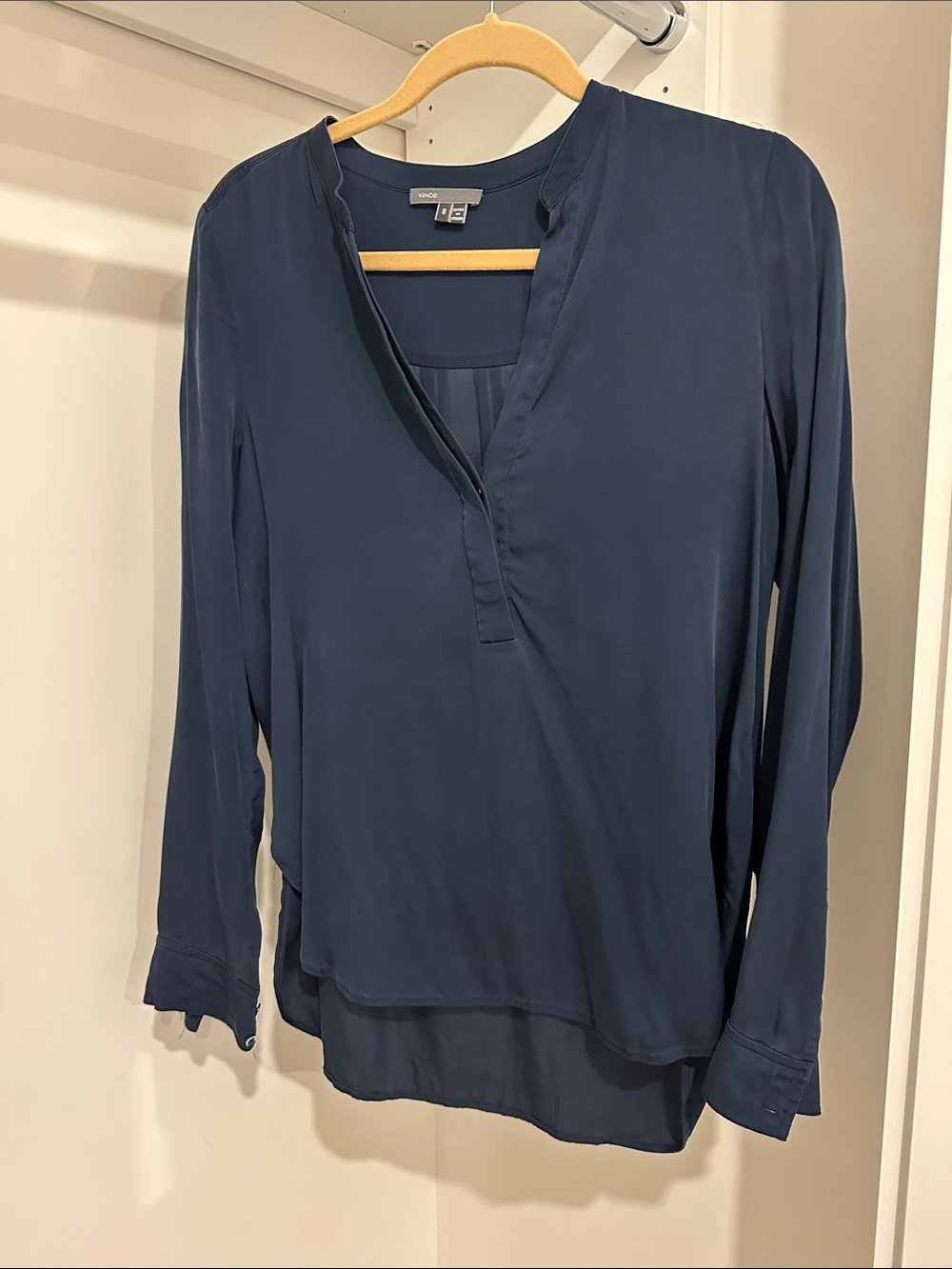 Vince Navy V-Neck Long-Sleeve Blouse